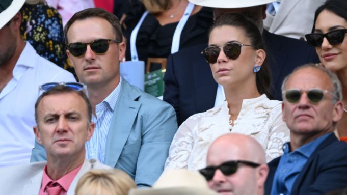 Jordan Spieth’s Wife Annie Verret Covers Baby Bump in White Floral Zimmermann Tunic at Wimbledon