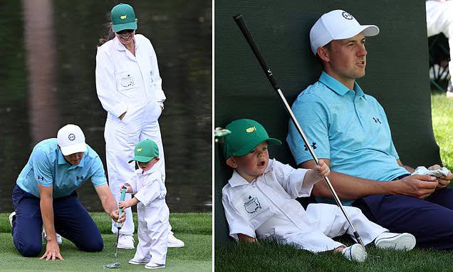 A future champion? Jordan Spieth helps his 18-month-old son Sammy putt in adorable moment at Augusta, as dad gears up for this year’s Masters